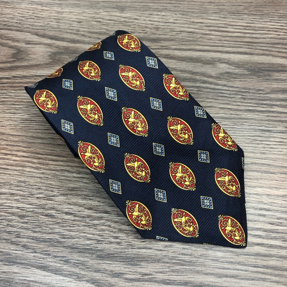 Benjamin James Navy w/ Red & Gold Check Tie
